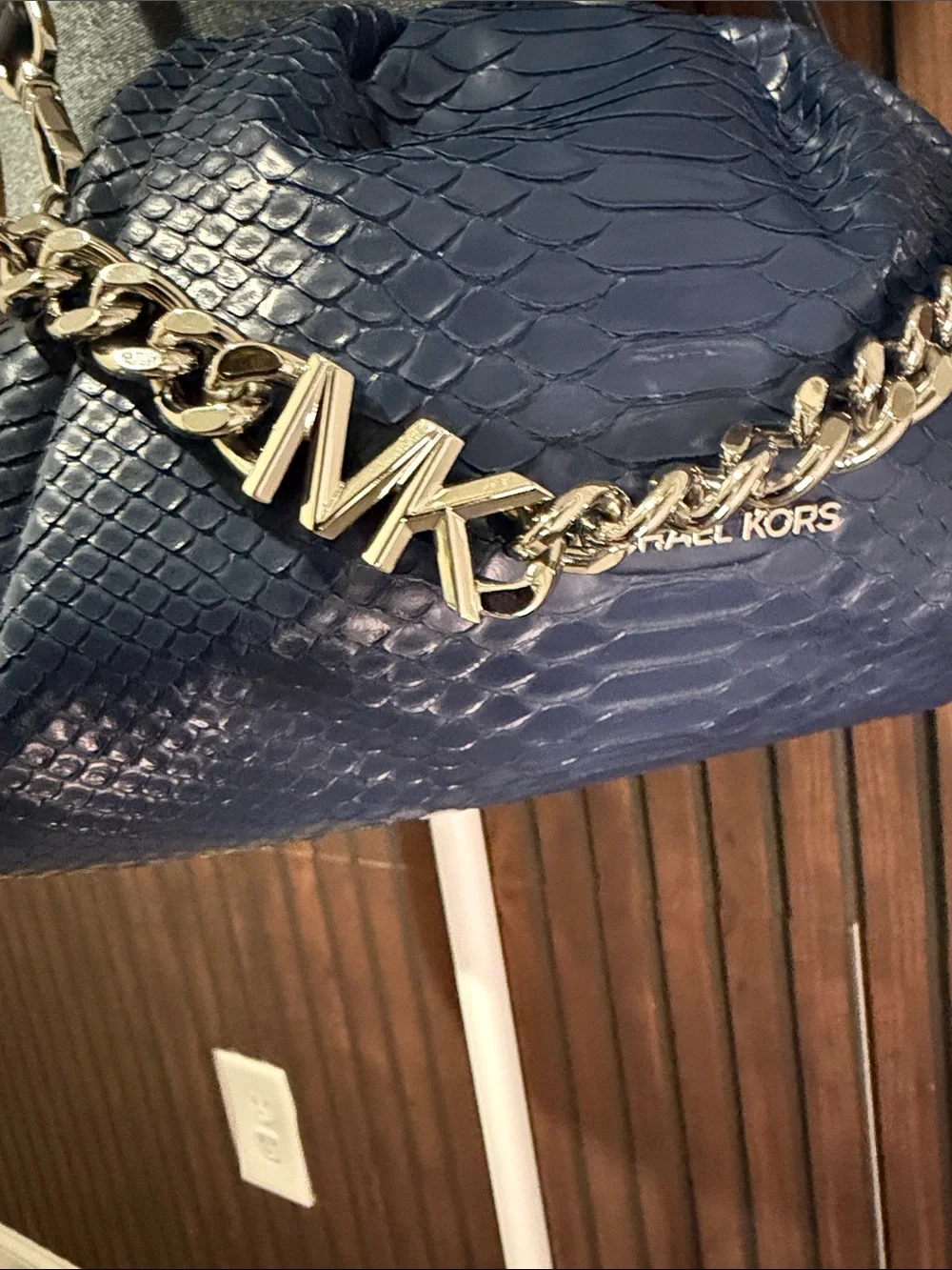 Michael Kors Blue Snakeskin Embossed Leather Crossbody Bag & Wallet